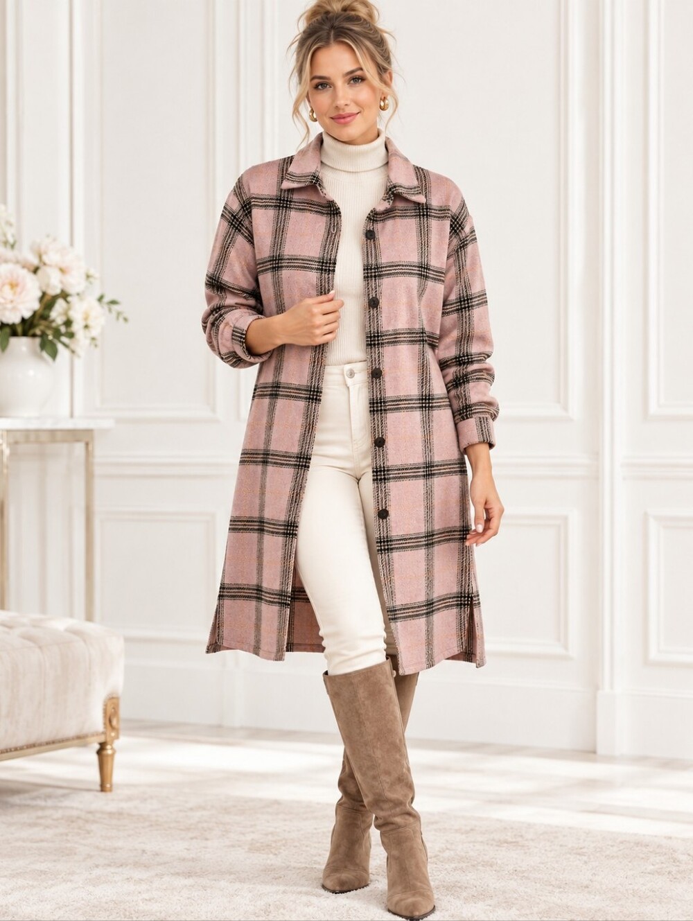 Wild Fable Pink Plaid Longline Lightweight Coat / Shacket | Size XS